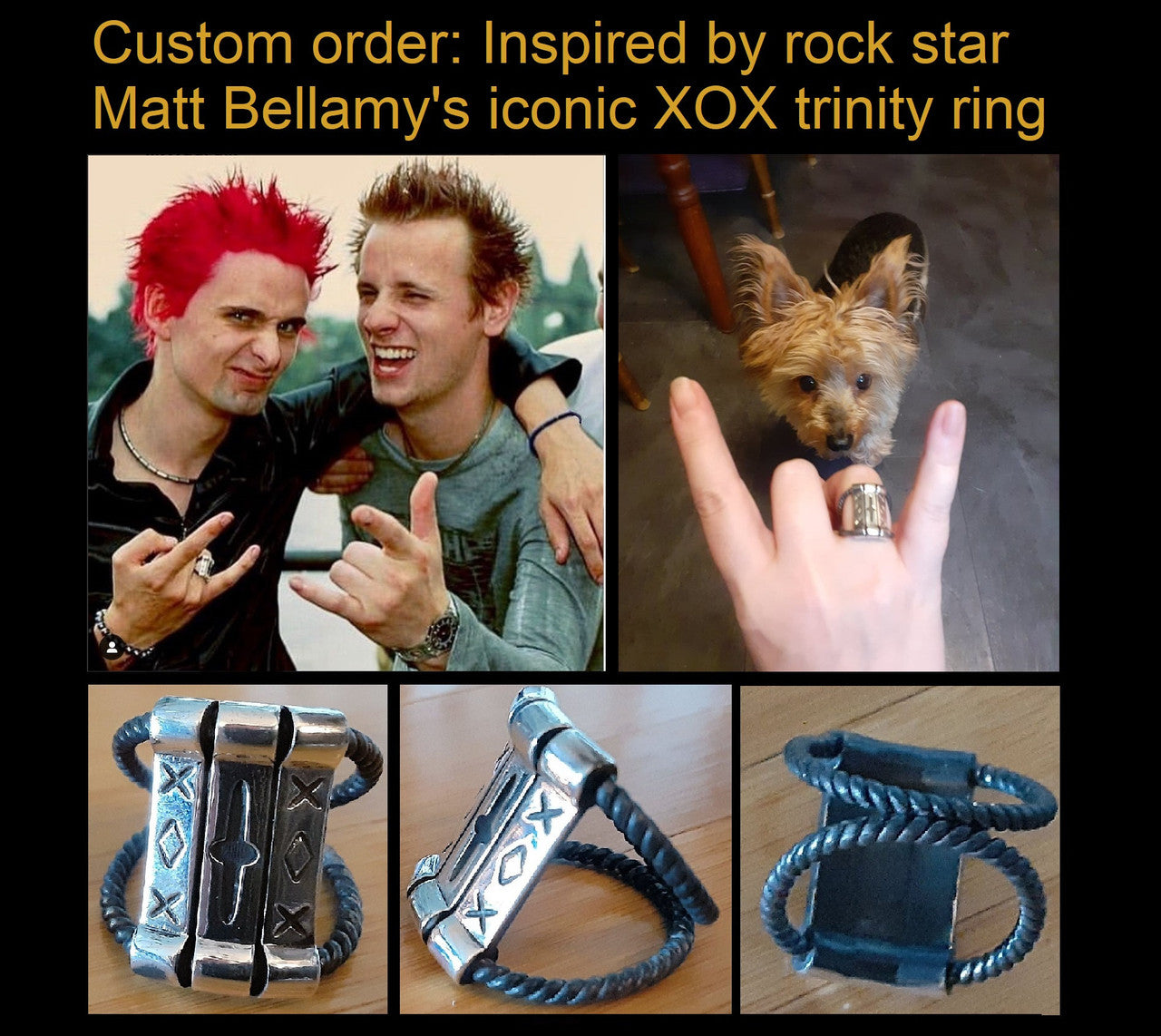 Custom Ring: Inspired by Muse Rock Star Matt Bellamy, XOX-Trinity. Sterling Silver