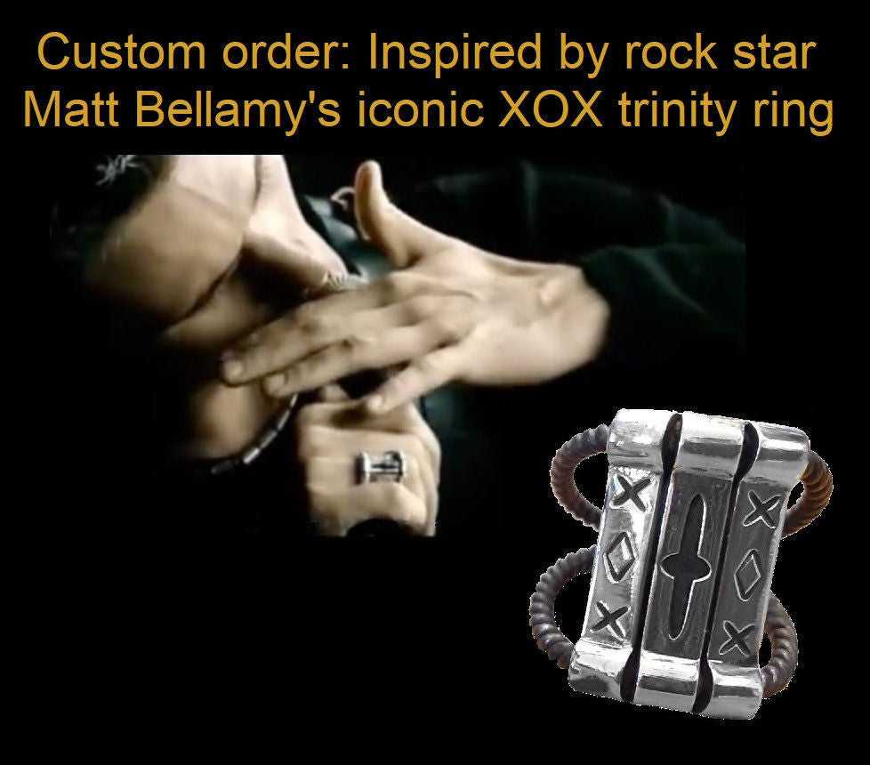 Custom Ring: Inspired by Muse Rock Star Matt Bellamy, XOX-Trinity. Sterling Silver