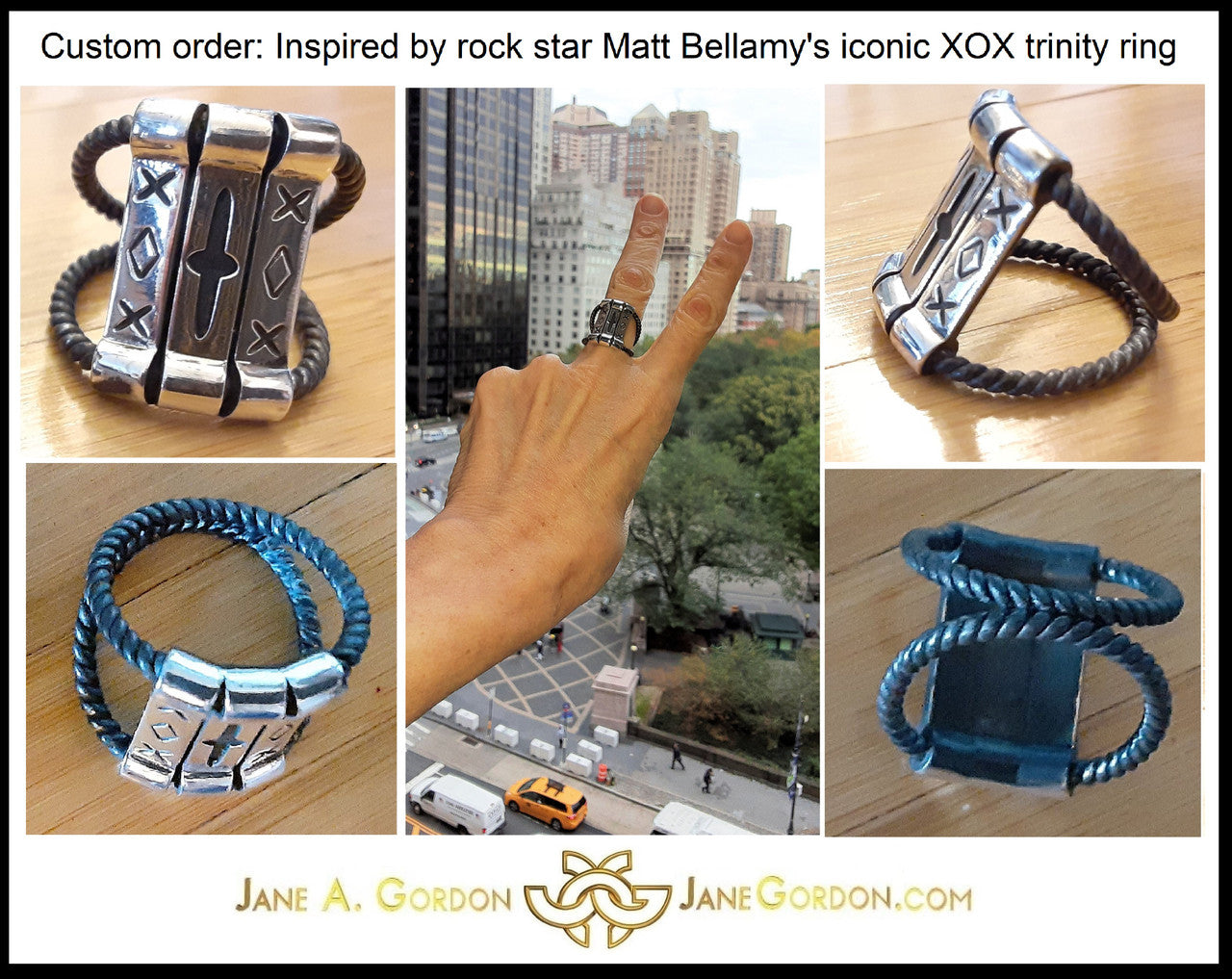 Custom Ring: Inspired by Muse Rock Star Matt Bellamy, XOX-Trinity. Sterling Silver