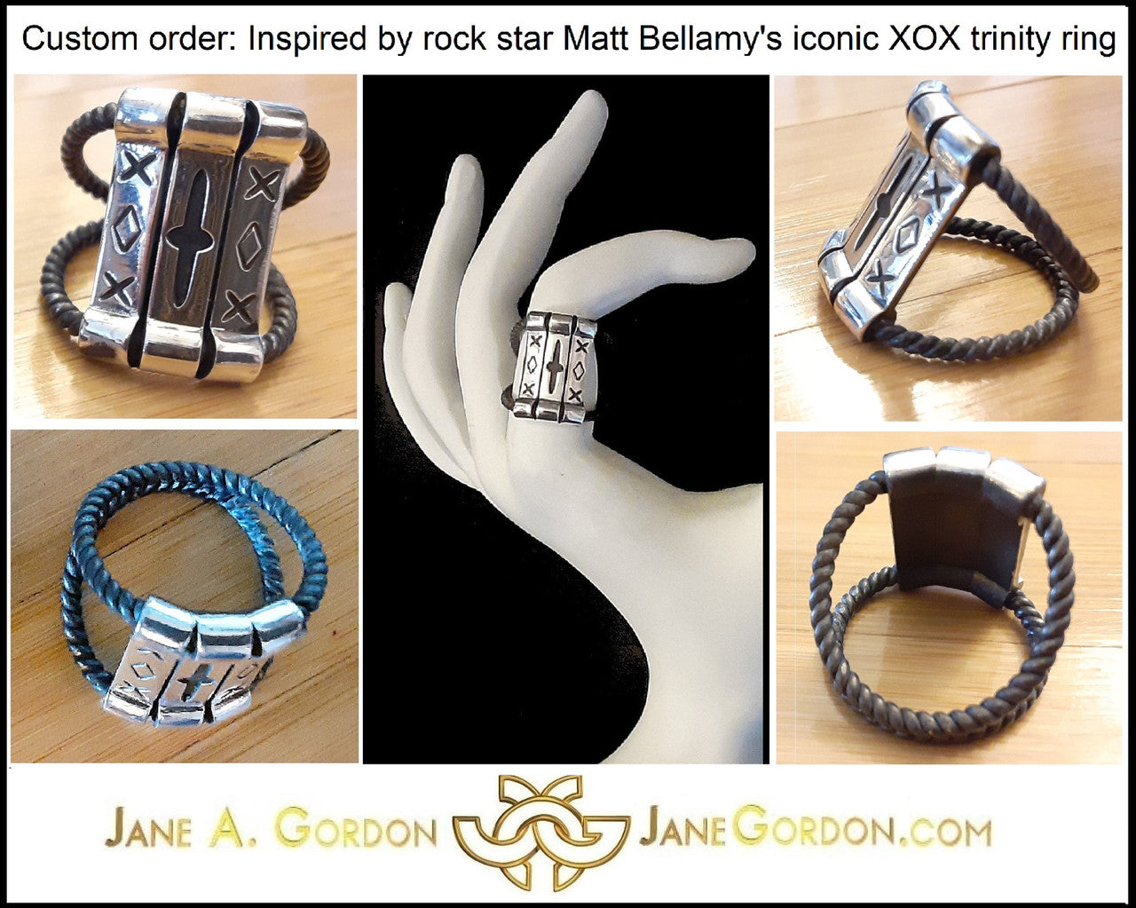 Custom Ring: Inspired by Muse Rock Star Matt Bellamy, XOX-Trinity. Sterling Silver