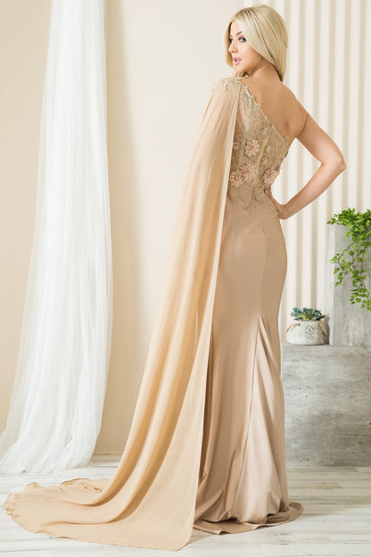 Strap One Shoulder 3D Floral Applique Mermaid Long Evening & Prom Dress AC388-4
