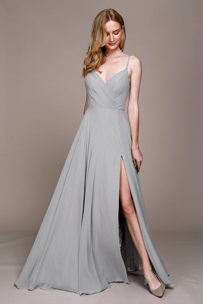 Classic Chiffon A-Line Adjustable Straps Zipper Back Long Prom Dress AC477-5