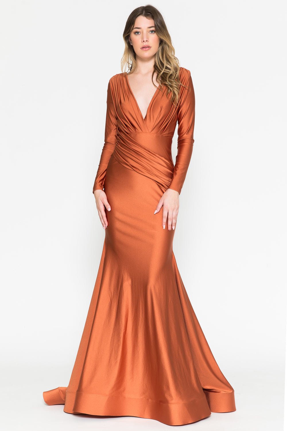 Regal Refined V-Neck Long Sleeve Mermaid Gown for Mother of the Bride - AC381-3
