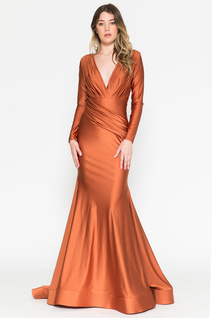 Regal Refined V-Neck Long Sleeve Mermaid Gown for Mother of the Bride - AC381-3