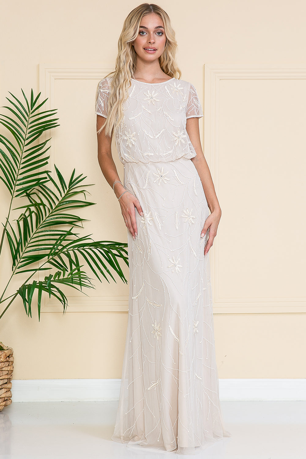 Short Sleeeves Glitter Embellished Long Mother Of The Bride Dress-4