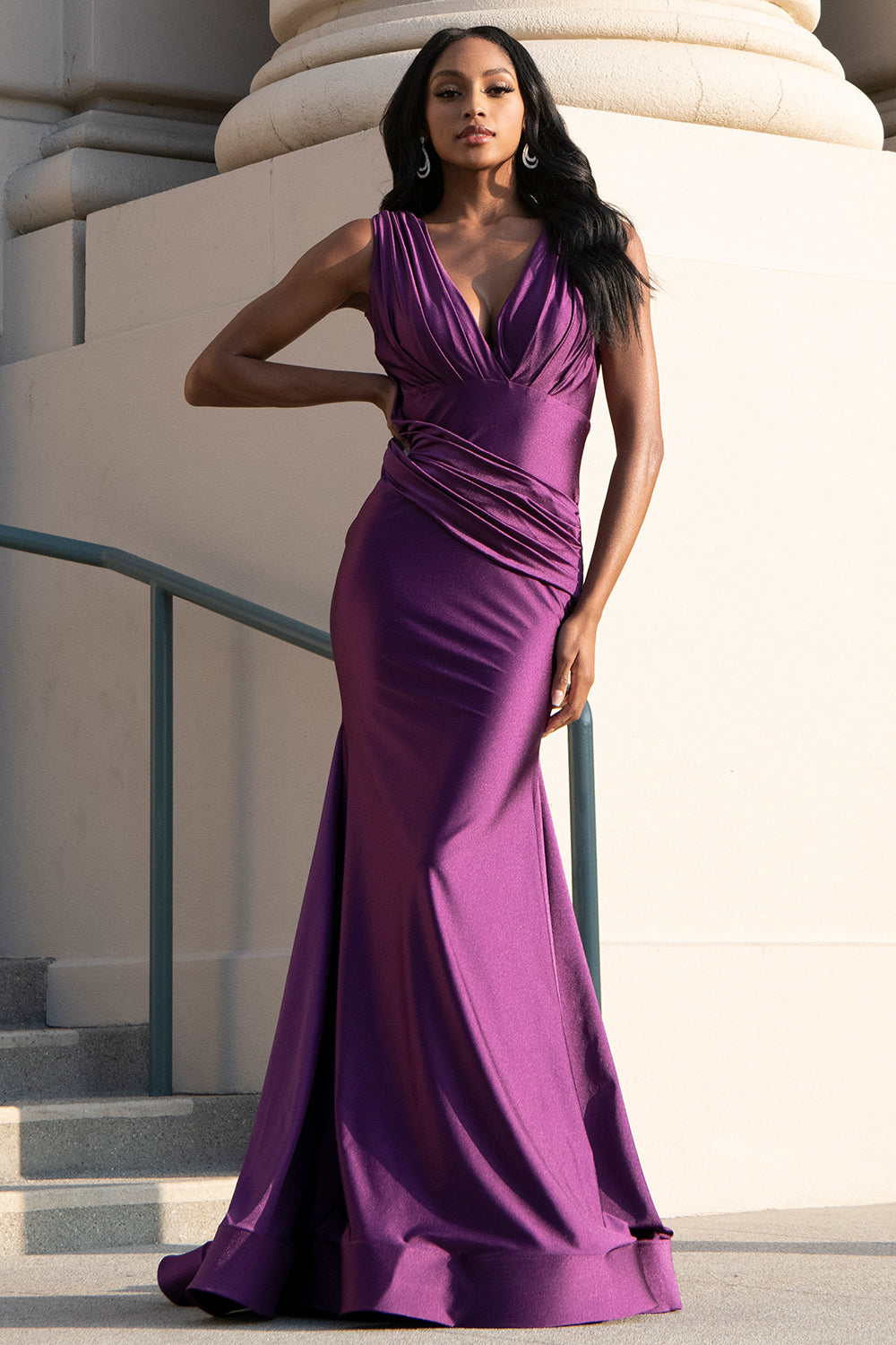 Sleeveless Bridesmaid Mermaid Gown Ruched Design & V-Neckline AC370-1-2