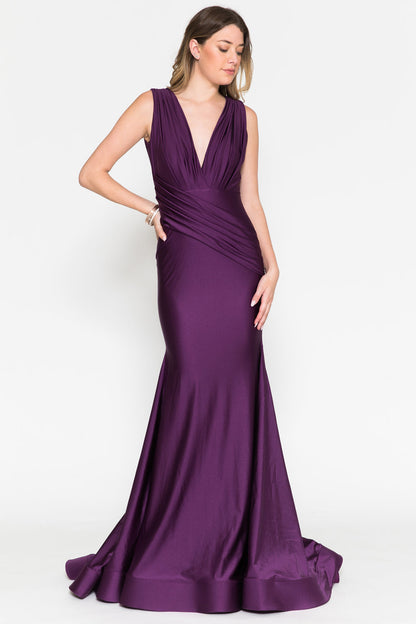 Sleeveless Bridesmaid Mermaid Gown Ruched Design & V-Neckline AC370-1-3