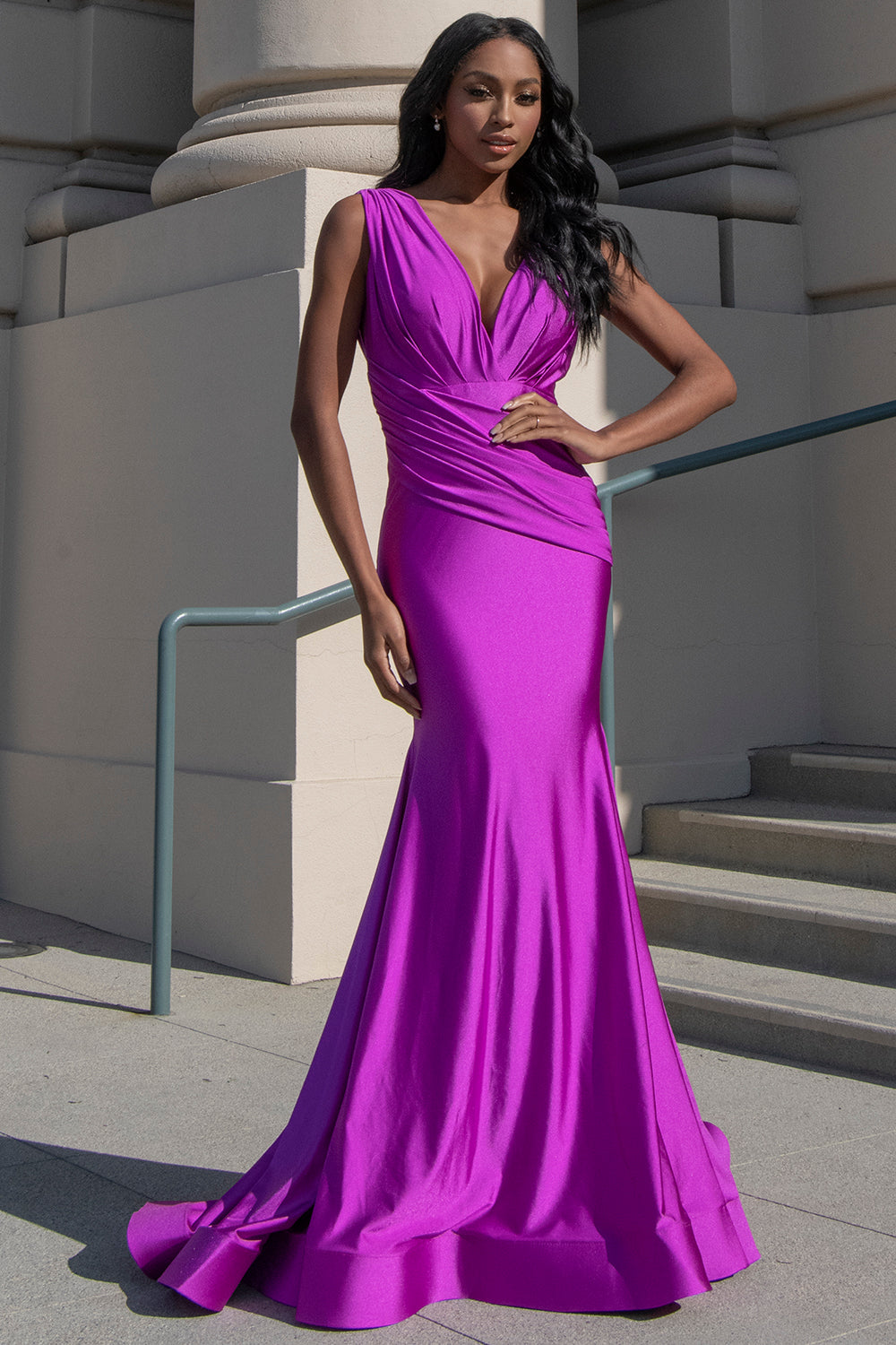 Sleeveless Bridesmaid Mermaid Gown Ruched Design & V-Neckline AC370-1-0