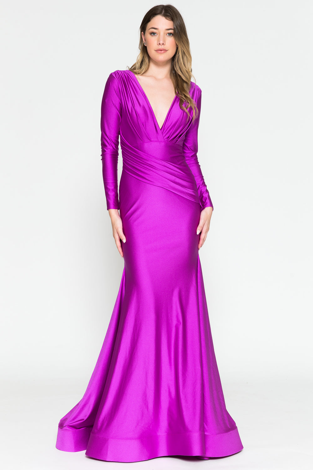 Long Sleeve Plunge Neckline Open Back Long Prom Dress AC381-1-3