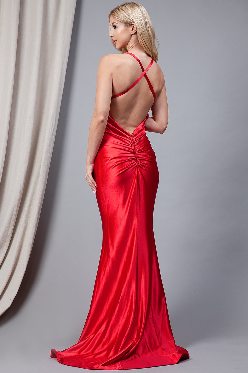 Satin Open Criss Cross Back Long Prom Dress AC5039-4