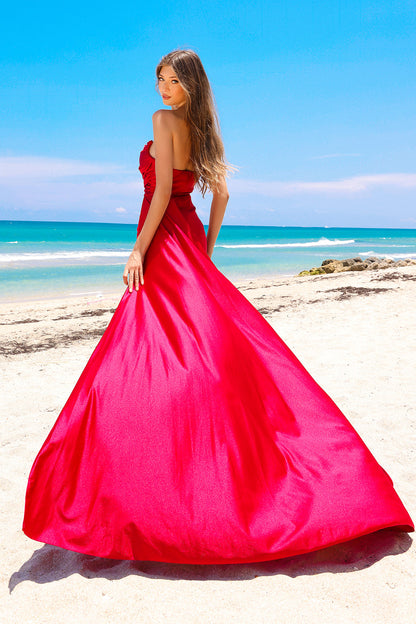 Sleeveless Festive Floor Length Gown w/ V-Neckline & Elegant Hip Cape AC3013-2