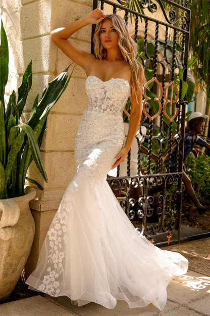 Embroidered Lace Tulle Skirt Strapless Sweetheart Long Prom Dress ACSU081