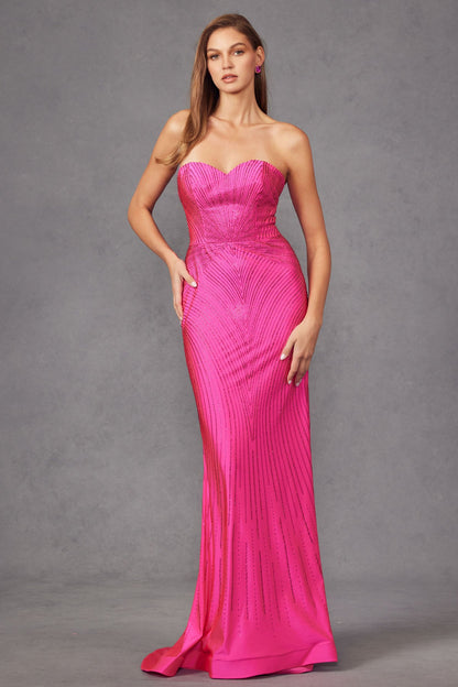 Rhinestone Embellished Jersey Sweetheart Long Prom Dress JTJT2472R