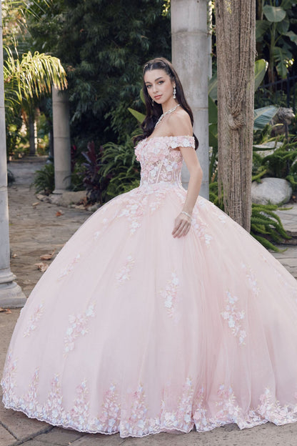 Off Shoulder Embroidered Lace Open Corset Back Long Quinceanera Dress JTJT1460J
