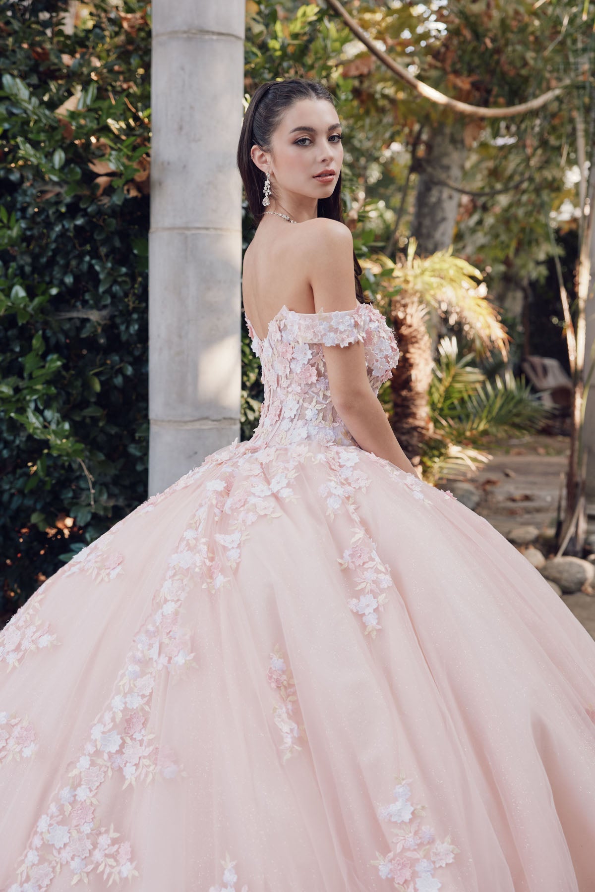 Off Shoulder Embroidered Lace Open Corset Back Long Quinceanera Dress JTJT1460J