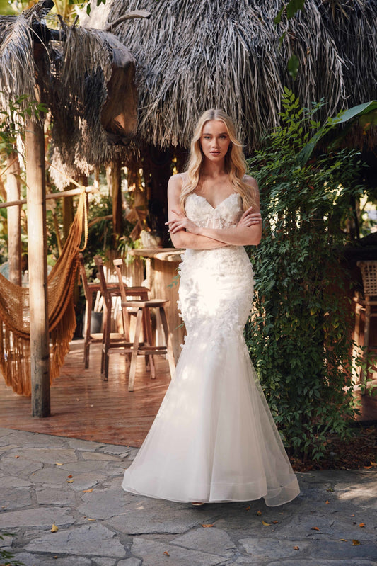 Fitted Lace Mermaid Corset V-Neck Long Wedding Dress JTJT2469KW