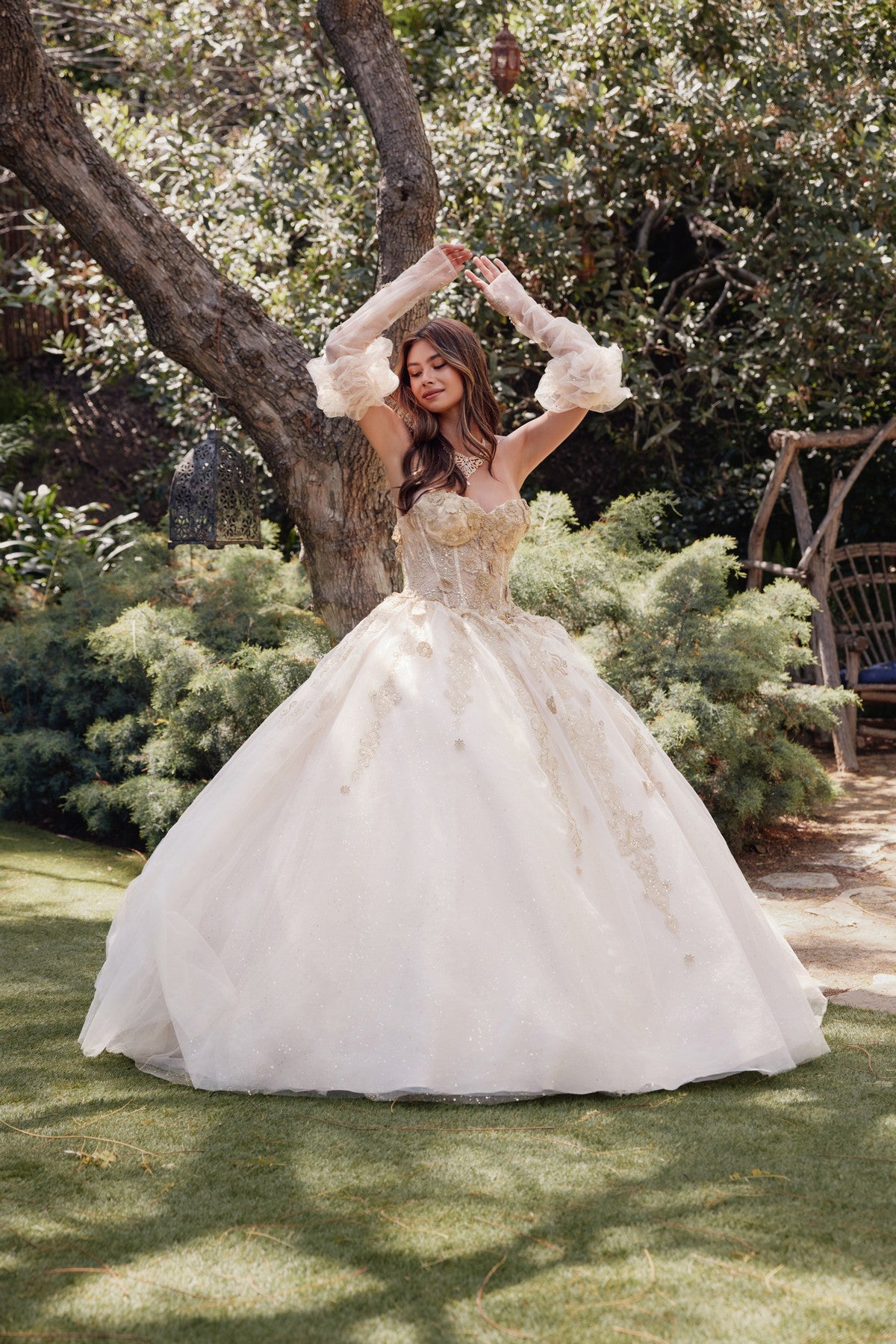 3D Floral Applique Puff Sleeves Long Quinceanera Dress JTJT1465H