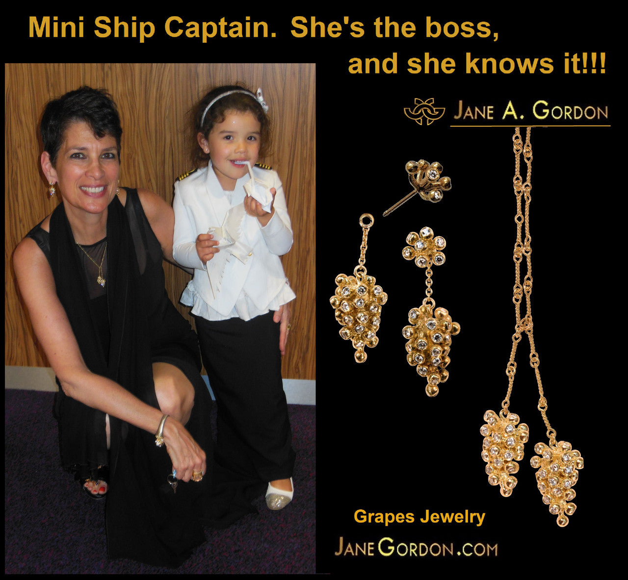 Grapes Necklace-18K Gold with Diamonds, Lariat Style on Hand-made Chain