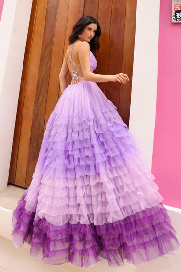 Sleeveless A-Line Graduation Dress w/ Ruffled Ombre Skirt & Pleated Waistline NX1420-1