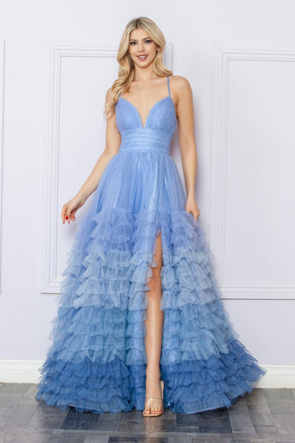 Sleeveless A-Line Graduation Dress w/ Ruffled Ombre Skirt & Pleated Waistline NX1420-4