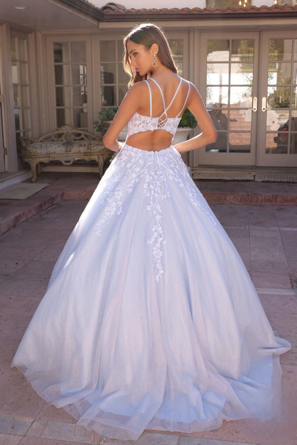 Sparkling Sequins Embellished Ceremonial Ball Gown w/Floral Motif & Lace Up Back NXH1357-1