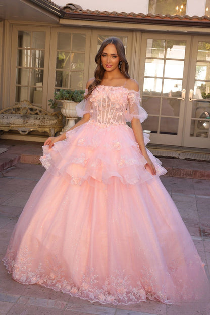 Floral Lace Embellished Long Graduation Gown w/ Detachable Skirt NXH1360-4