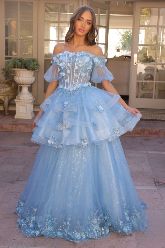 Floral Lace Embellished Long Graduation Gown w/ Detachable Skirt NXH1360-0
