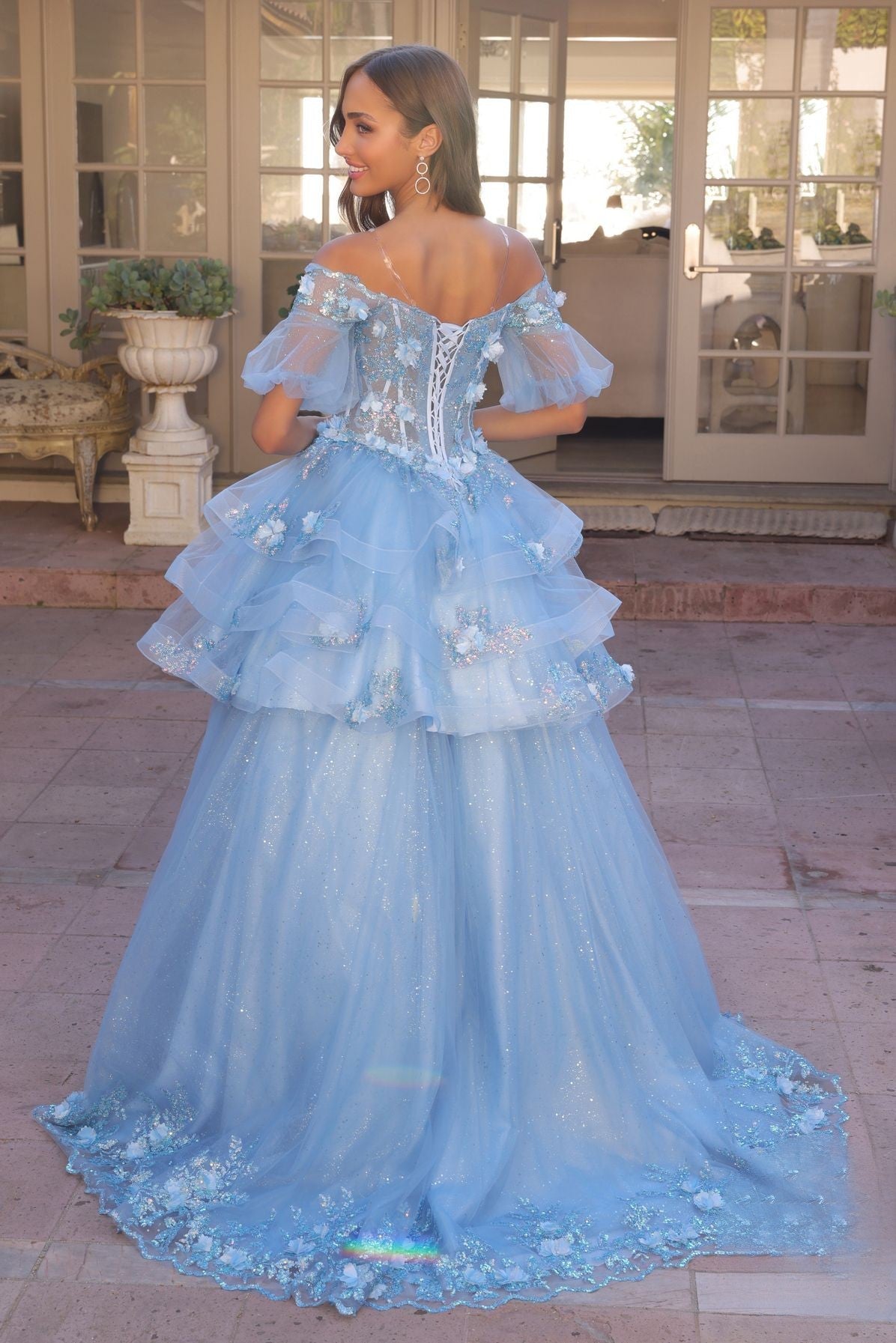 Floral Lace Embellished Long Graduation Gown w/ Detachable Skirt NXH1360-2