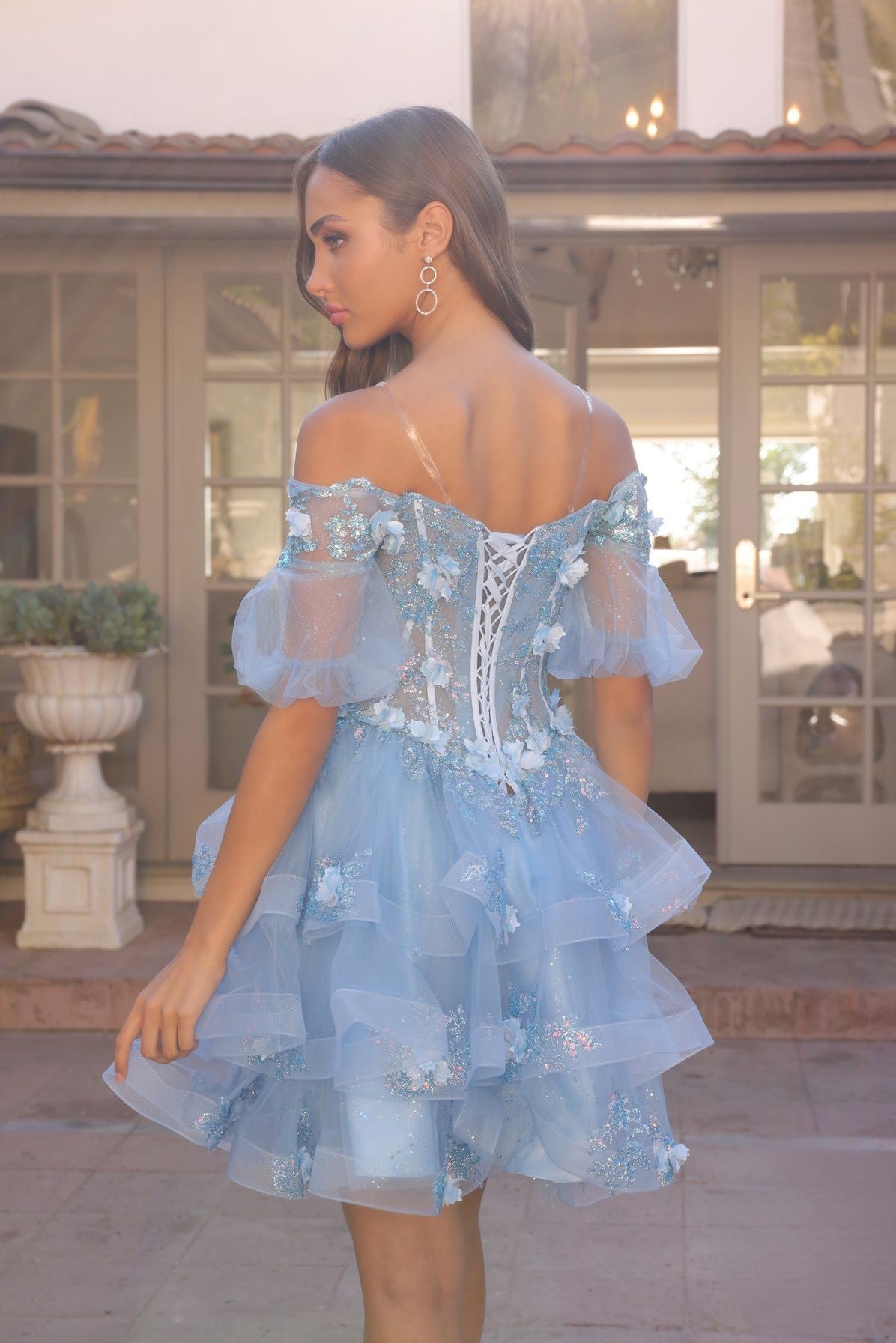 Floral Lace Embellished Long Graduation Gown w/ Detachable Skirt NXH1360-3