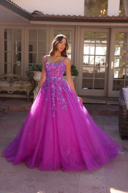 Dazzling Sequins Embellished Long Prom Dress w/ Voluminous Skirt & Spaghetti Straps NXH1464-2