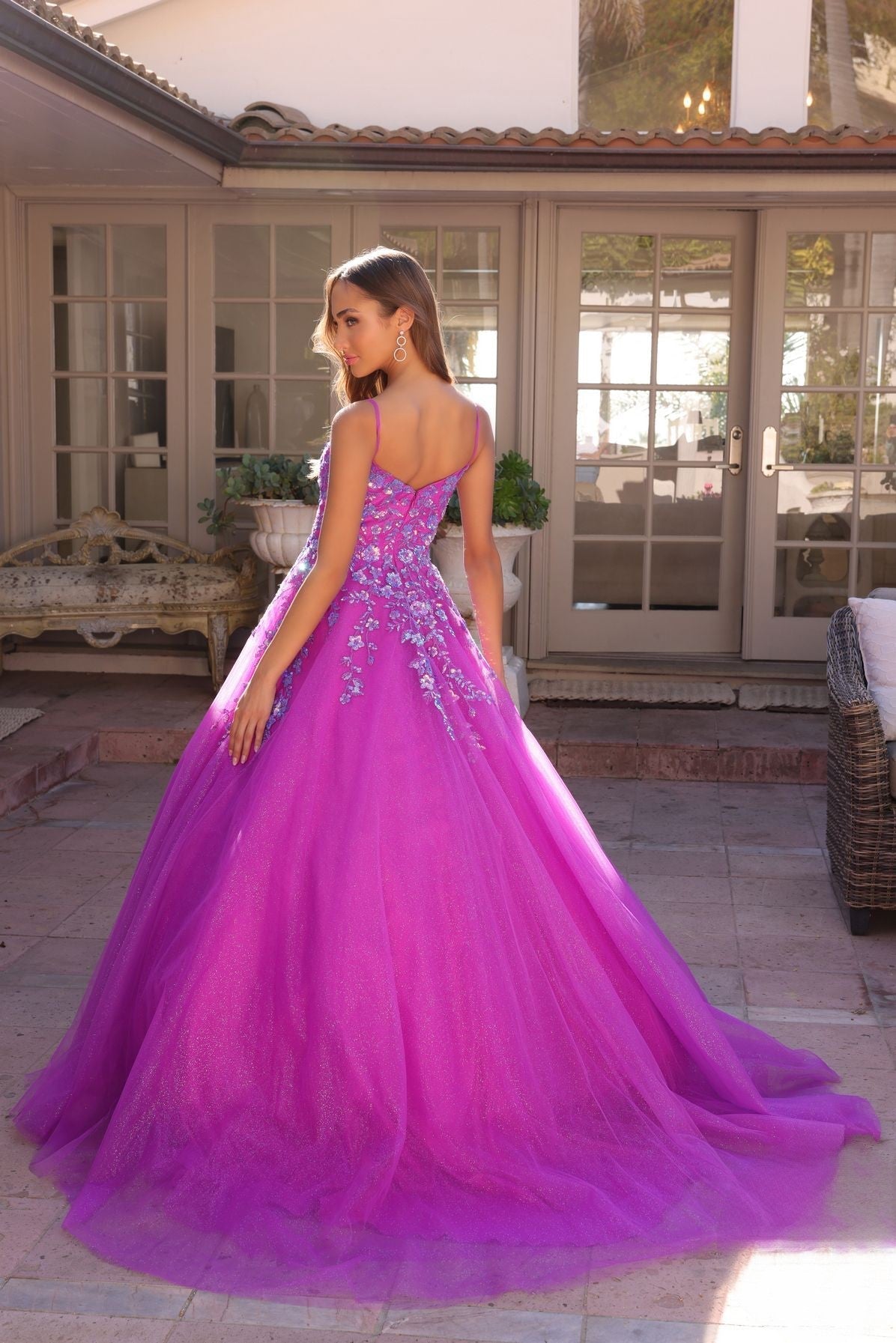 Dazzling Sequins Embellished Long Prom Dress w/ Voluminous Skirt & Spaghetti Straps NXH1464-3
