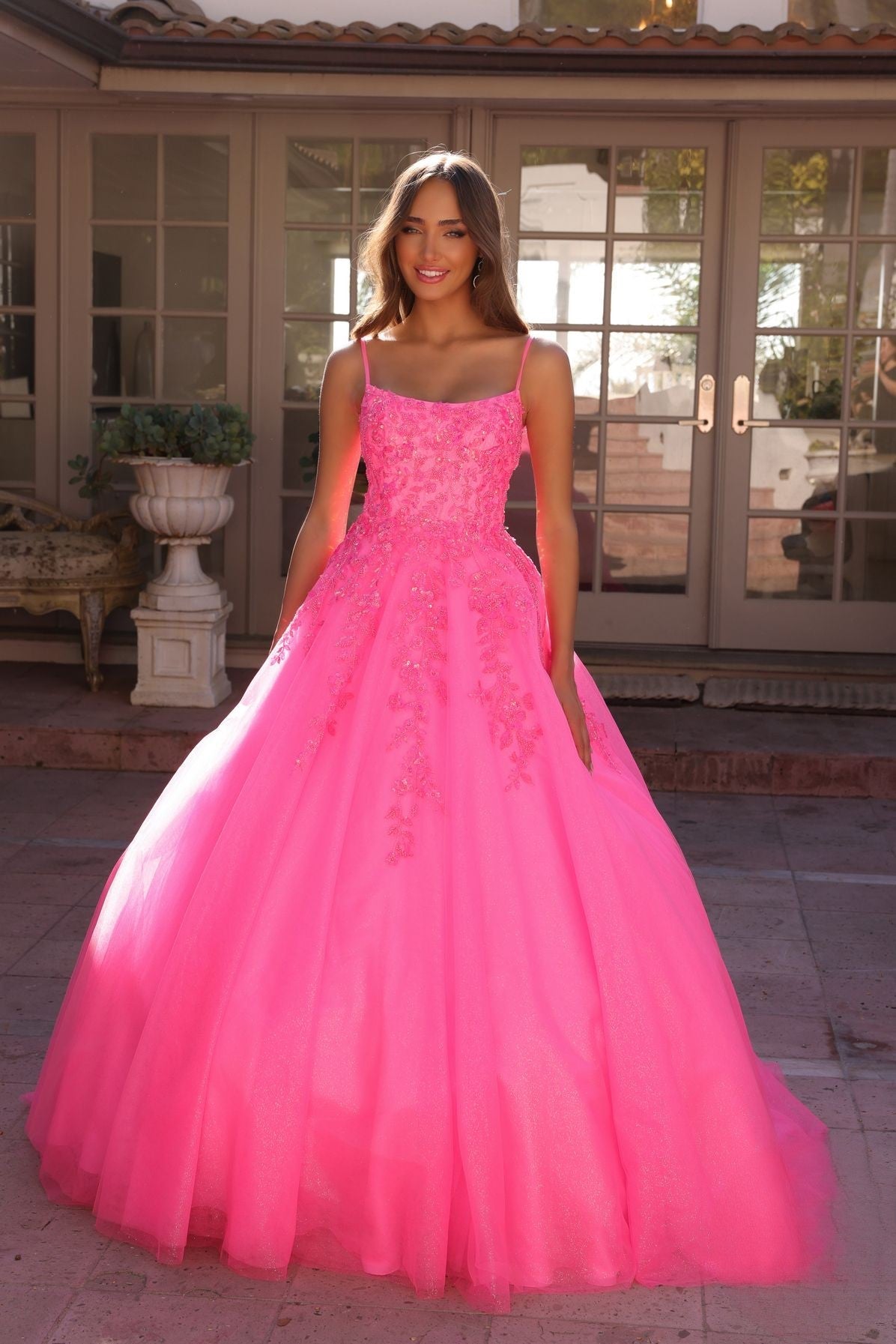 Dazzling Sequins Embellished Long Prom Dress w/ Voluminous Skirt & Spaghetti Straps NXH1464-0