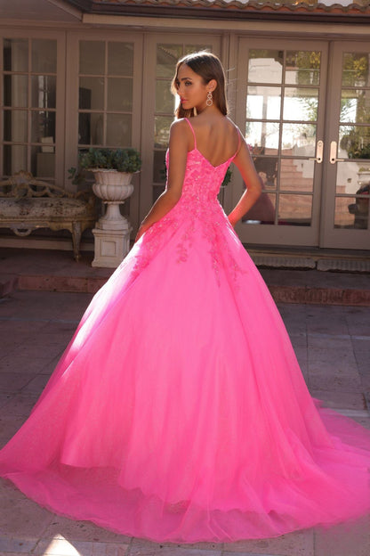 Dazzling Sequins Embellished Long Prom Dress w/ Voluminous Skirt & Spaghetti Straps NXH1464-1