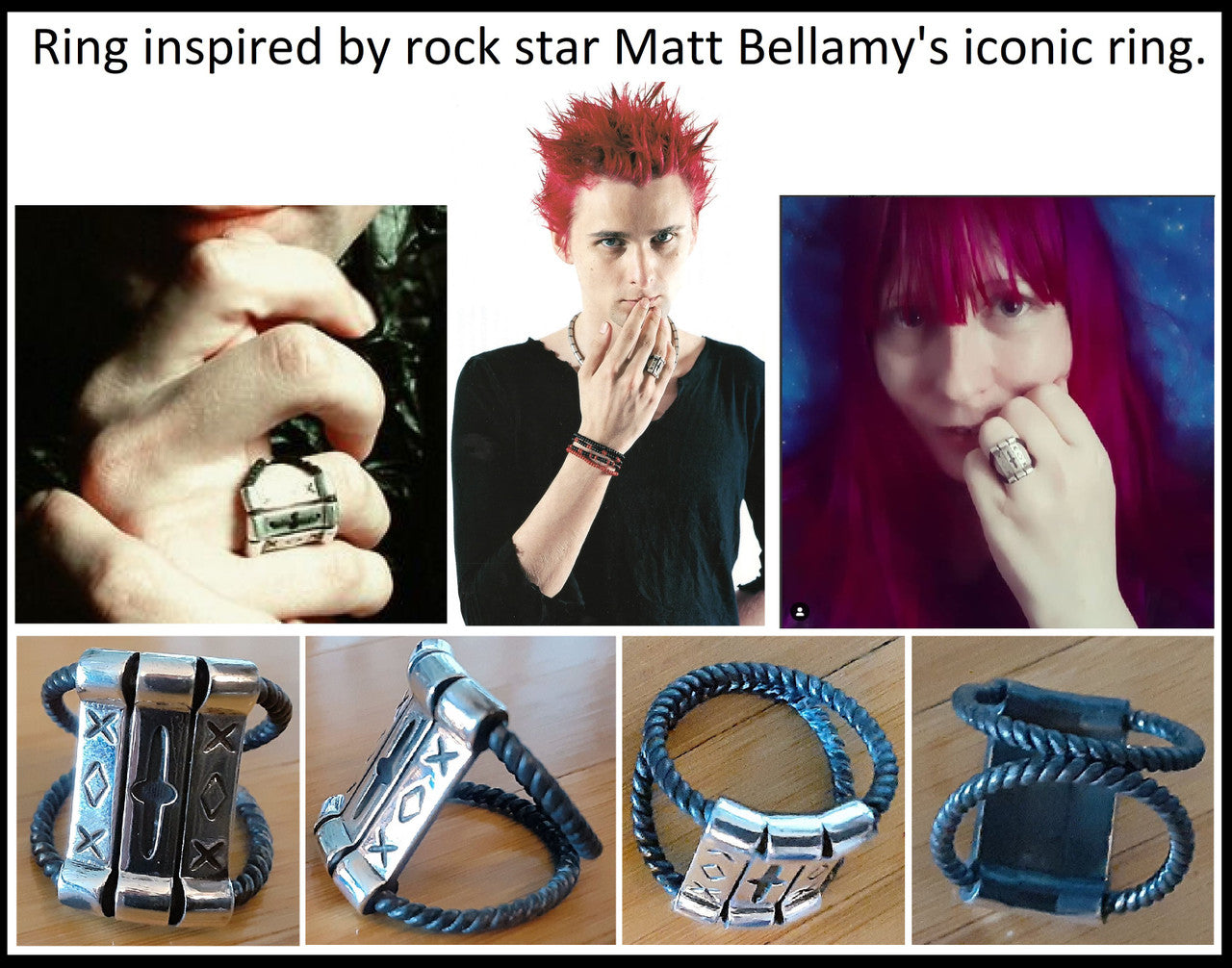 Custom Ring: Inspired by Muse Rock Star Matt Bellamy, XOX-Trinity. Sterling Silver