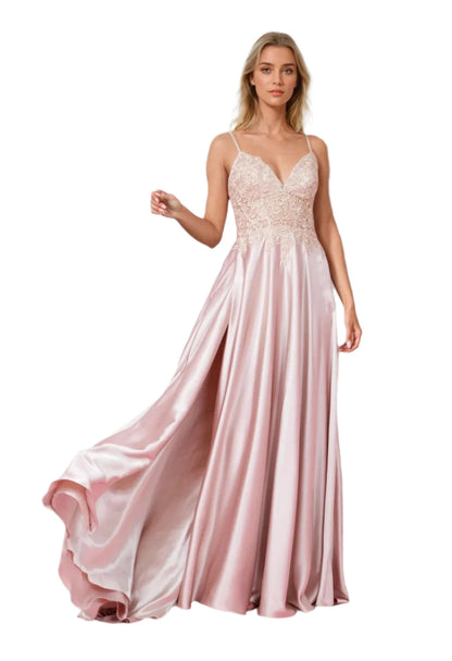 Kos Couture Full-Length Chiffon Lace Illusion Formal Gown Prom Dress-4