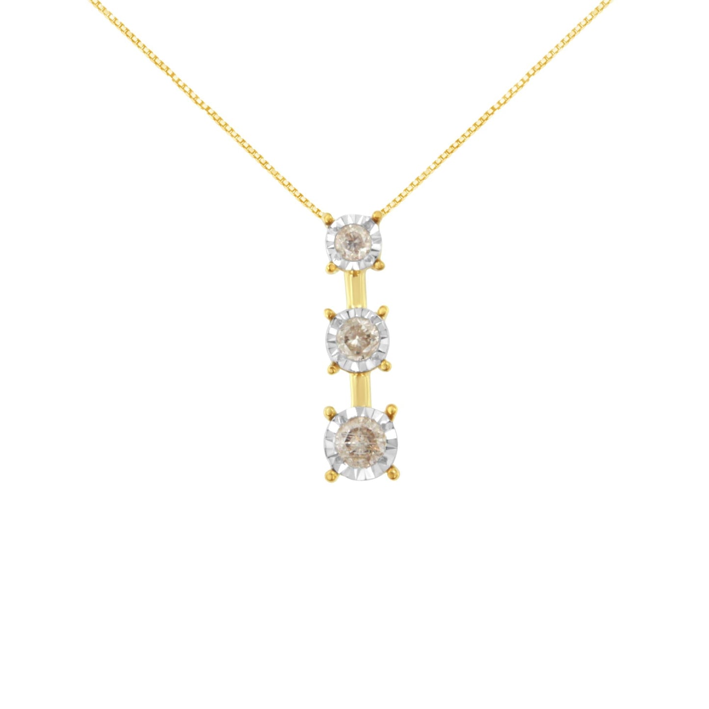 10K Yellow Gold 1/4 cttw Miracle-Set Brilliant Round Cut Diamond Graduating 3 Stone Drop 18" Pendant Necklace (J-K Color, I1-I2 Clarity)-0