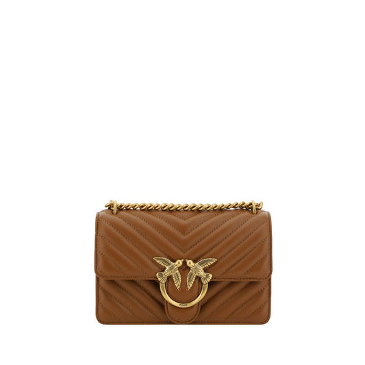 PINKO Brown Calf Leather Bos Taurus Shoulder Bag