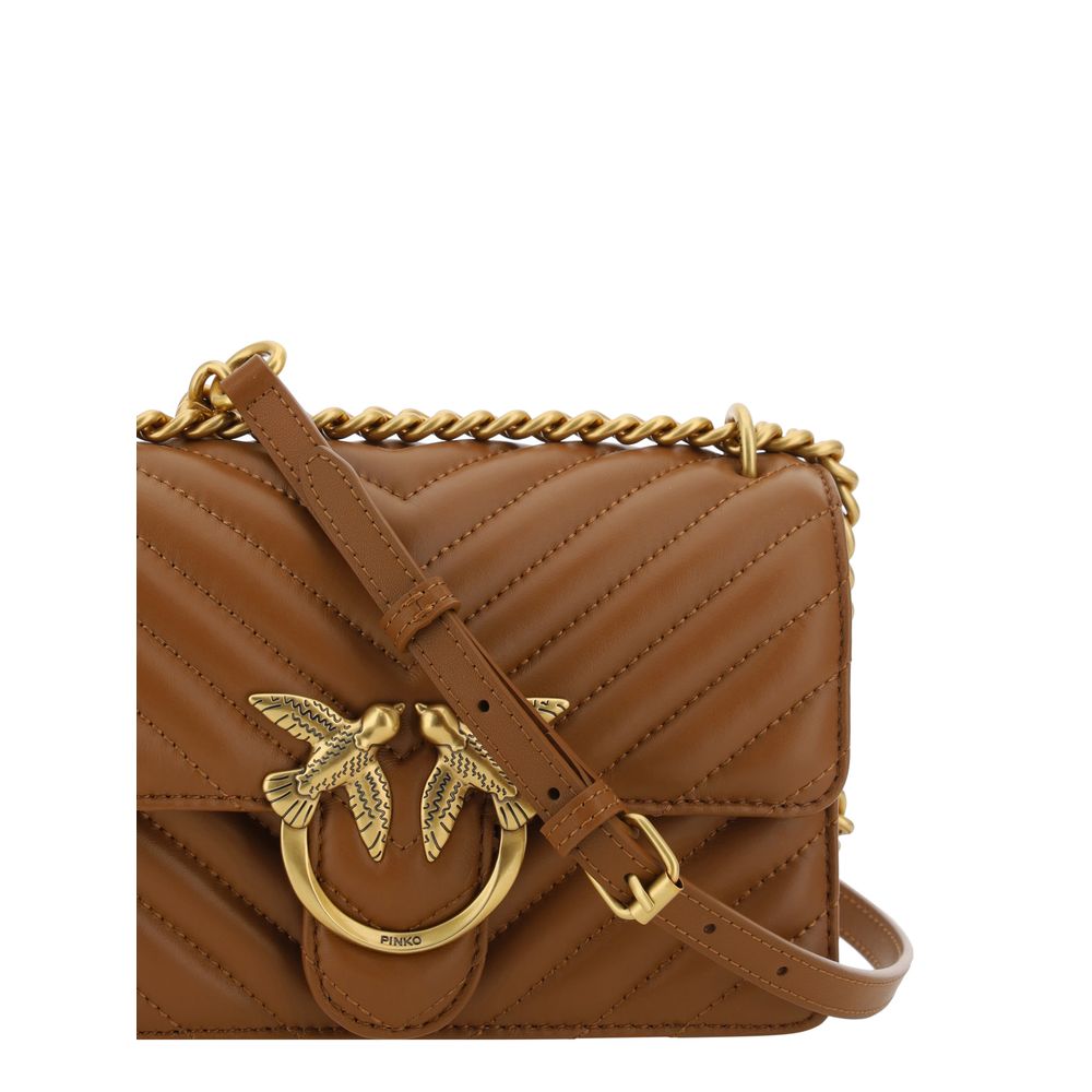 PINKO Brown Calf Leather Bos Taurus Shoulder Bag