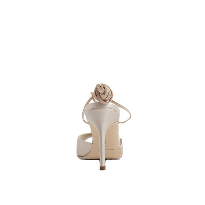 Manolo Blahnik Beige Silk Stiletto Heel Sandals