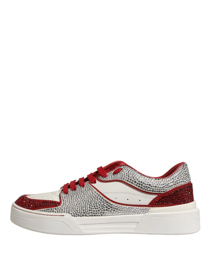 Dolce & Gabbana White Red Rhinestone Embellished Men Sneakers Shoes