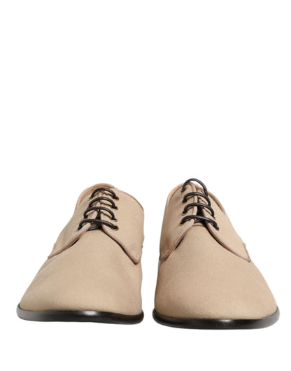 Dolce & Gabbana Beige Canvas Derby Lace Up Dress Men Shoes
