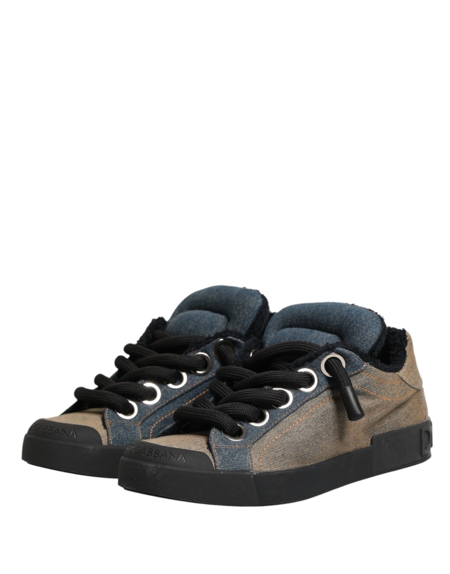 Dolce & Gabbana Multicolor Color Block Denim Low Top Sneakers Shoes