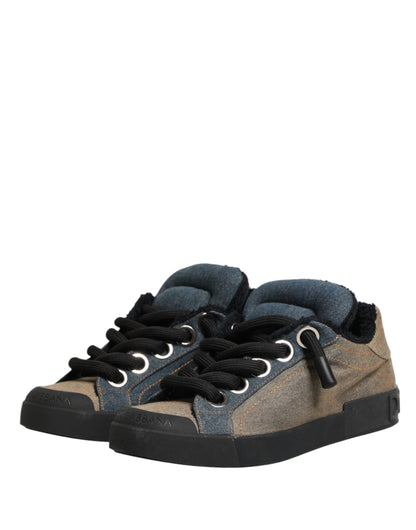 Dolce & Gabbana Multicolor Color Block Denim Low Top Sneakers Shoes