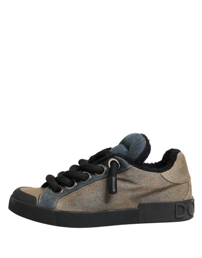 Dolce & Gabbana Multicolor Color Block Denim Low Top Sneakers Shoes