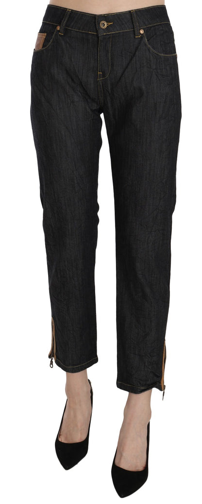PLEIN SUD Cotton Blue High Waist Straight Cropped Trouser Jeans