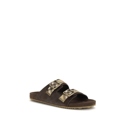 Burberry Brown Calf Leather Bos Taurus Flat Sandals