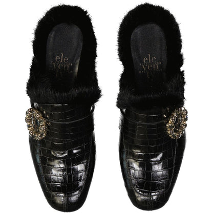 Eleventy Black Calfskin Mules