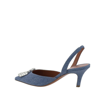 Amina Muaddi Blue Nubuc Leather Mid Heel Pumps