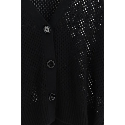 Allude Black Fleece Wool Cardigan