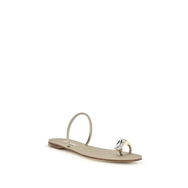 Casadei Gold Calf Leather Bos Taurus Sandals